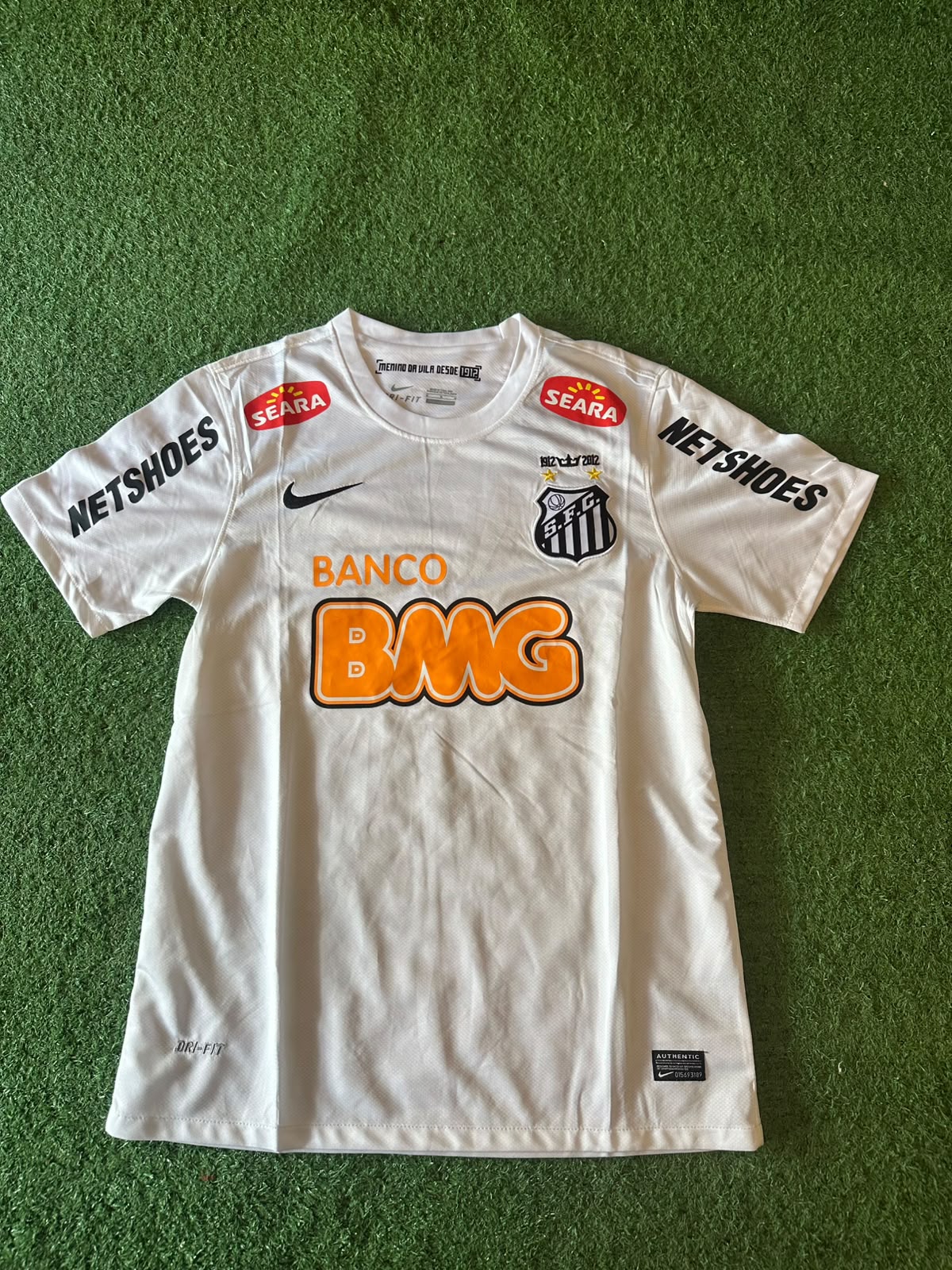 Camiseta retro Santos 2012 · titular blanca · centenario